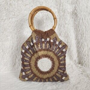 BCBGMaxazaria Y2K Satin Beaded Bamboo Handle Handbag